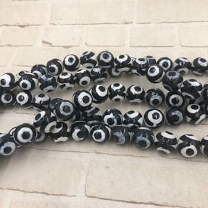 Black White Dzi Agate Round Beads 10mm Strand Jewelry Making Supplies Craft